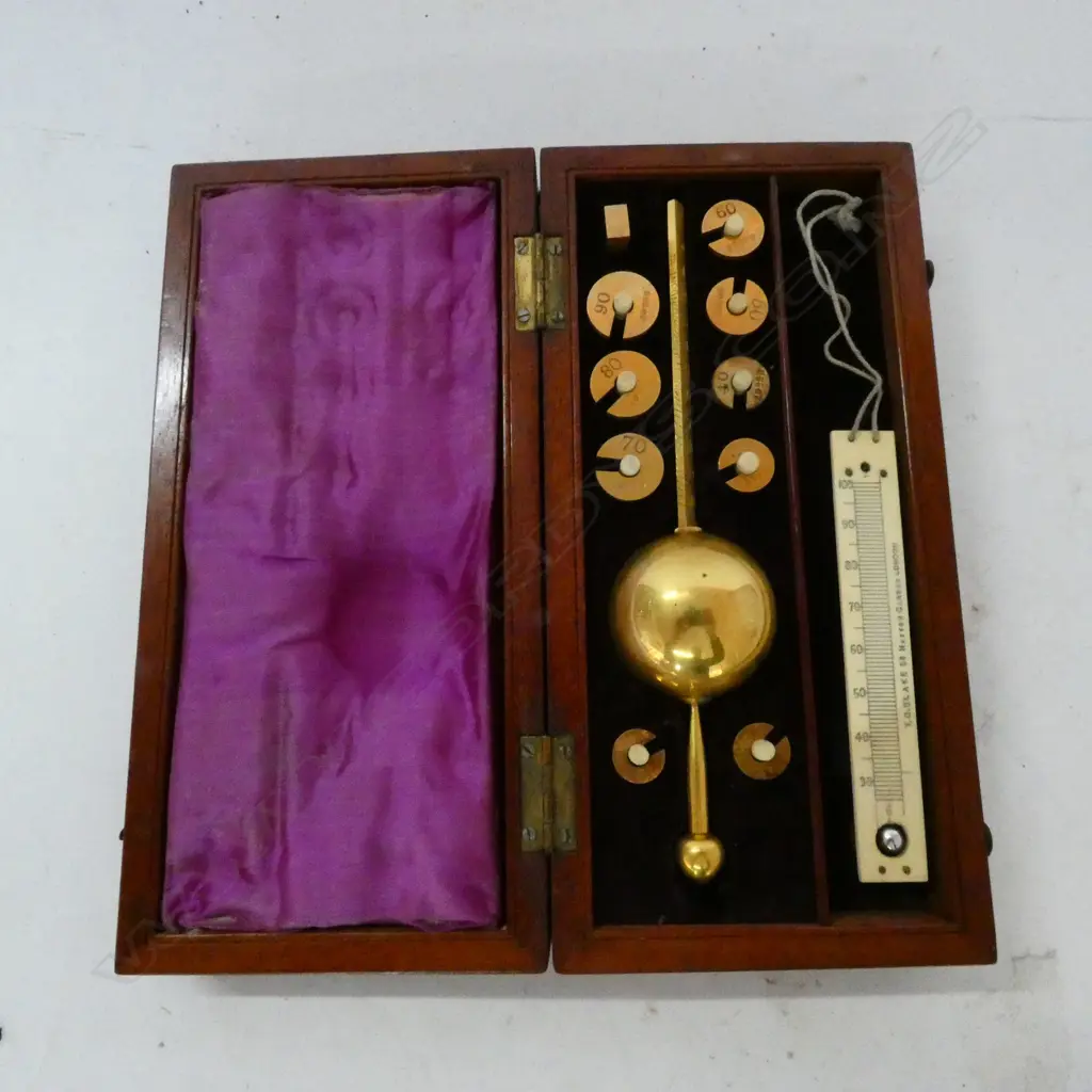 SIKES's HYDOMETER by BUSS, 33 HATTON GARDEN, LONDON, IN MAHOG CASE,  REPLACEMENT THERMOMETER Image 1++